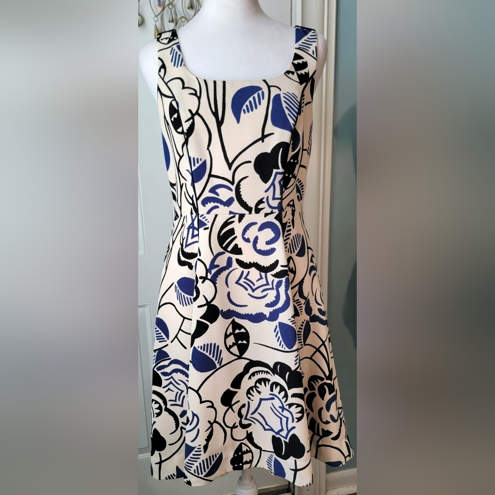 Vanessa Virginia Anthropologie Ink Set Blooms Fit & Flare Dress Womens 6 Cream